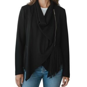 Montana Co Ponderosa Drape Front Vegan Leather Fringe Embroidered Western Jacket